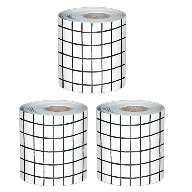 Happily Ever Elementary Creatively Inspired Black & White Grid Rolled Straight Bulletin Board Borders, 65 Feet Per Roll, Pack of 3