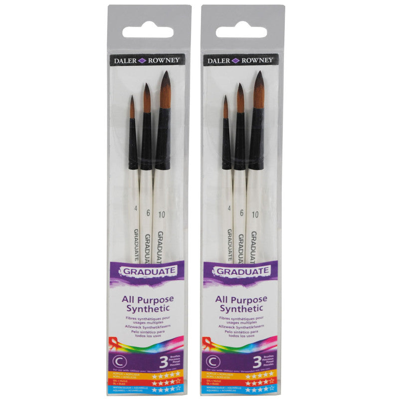 Graduate Round Brush Set, Synthetic, 3 Pieces Per Set, 2 Sets