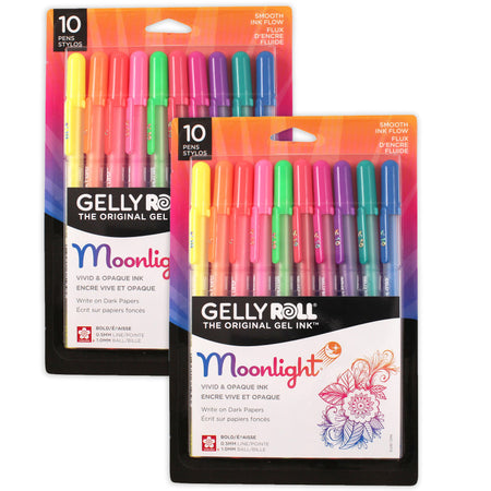 Moonlight Gel Pens, 10 Bold Point, Assorted Colors, 10 Per Set, 2 Sets