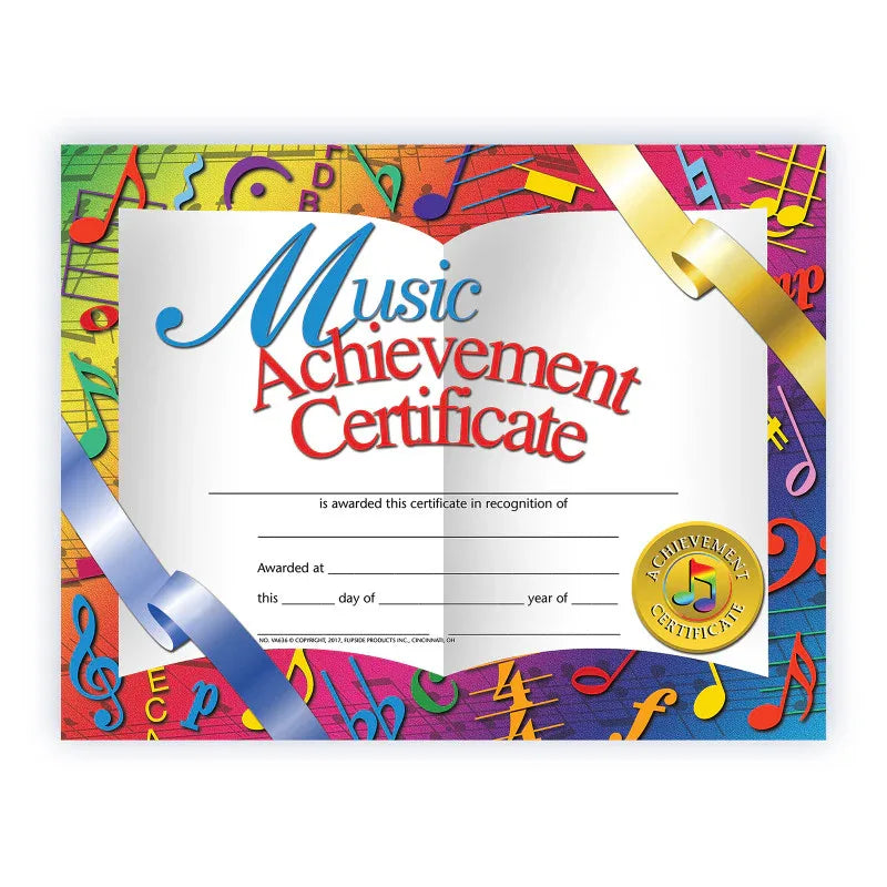 Music Achievement Certificate, 8.5" x 11", Pack of 30