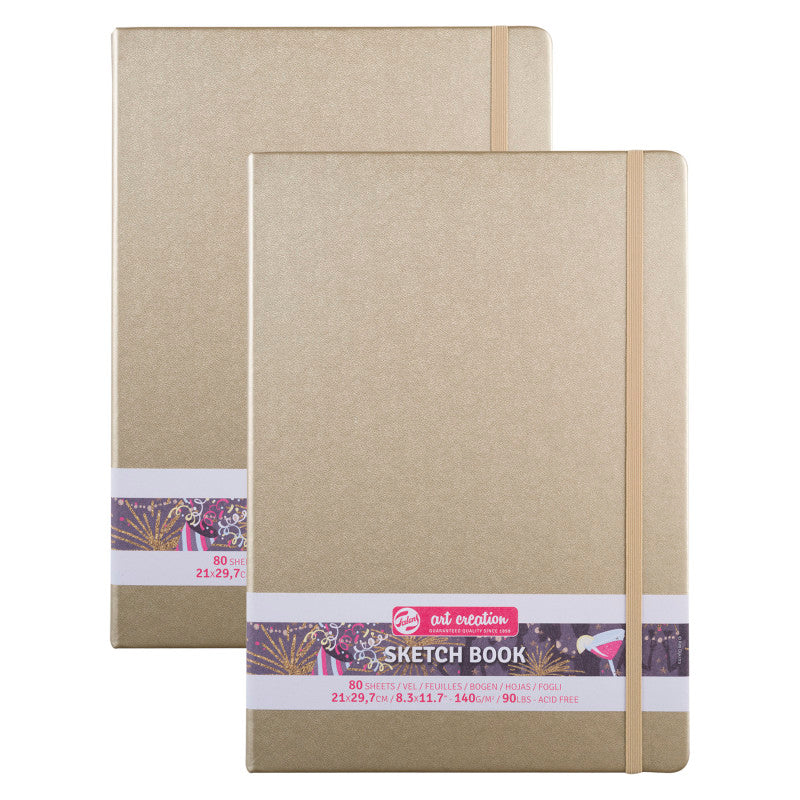 Sketchbook, 80 Sheets, 90lbs, White Gold Cover, 8.3" x 11.7" (A4), Pack of 2