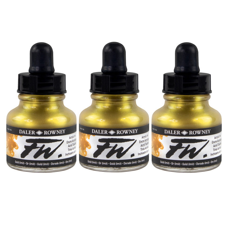 FW Acrylic Ink, Gold Imitation, 29.5ml, Pack of 3