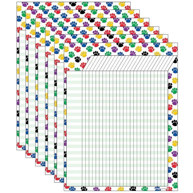 Colorful Paw Prints Incentive Chart, Pack of 6