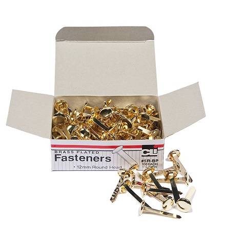 Paper Fasteners, Round Head, Brass Plated 1-1/4 Inches Shank, 12 mm Head, 100/Box, (5RH)