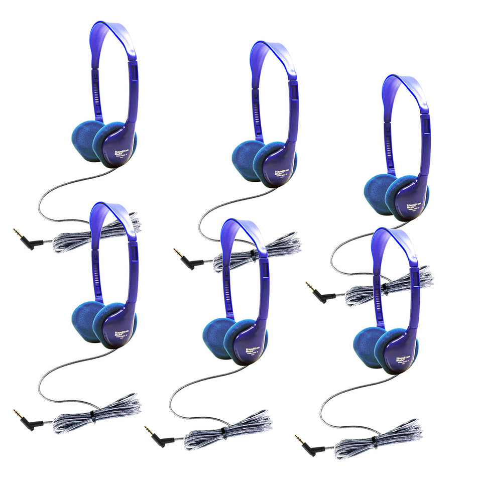 Pack of 6 Blue Kid-Sized TRS 3.5mm On-Ear Stereo Headphones