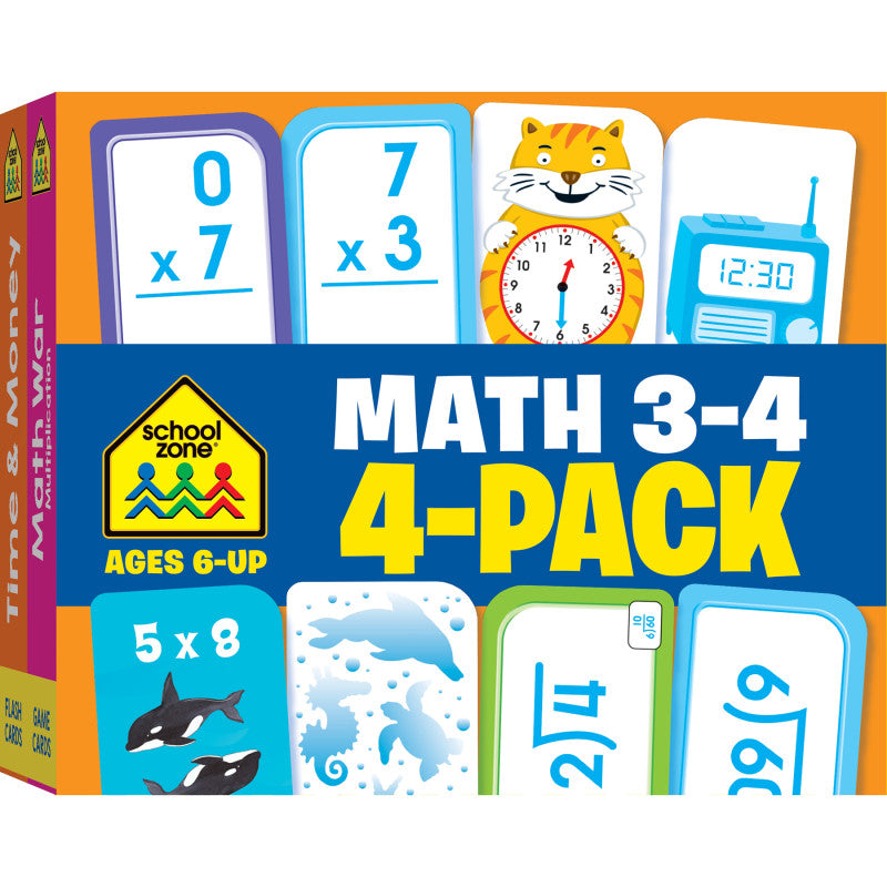 Math 3-4 Flash Card, 4-Pack