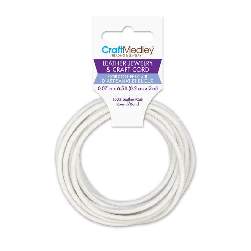 Round Leather Jewelry and Craft Cord, White, 2 mm x 2 m
