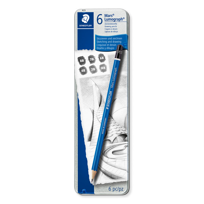 MarsÂ® LumographÂ® 6 Soft Lead Pencils (8B, 7B, 6B, 4B, 2B, HB)