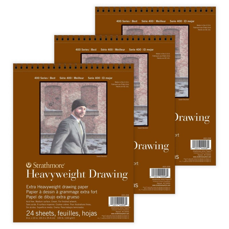 400 Series Drawing Paper Pad, Top Wire Binding, 24 Sheet, 8x10 inch, 1 Count, Pack of 3