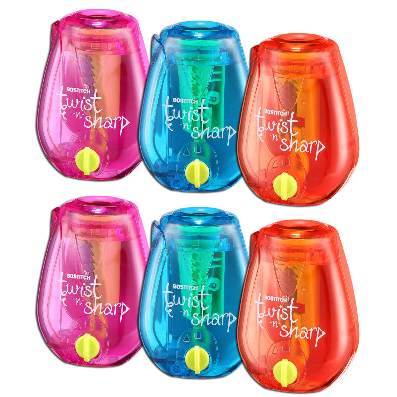 Twist-n-Sharp&trade; Kids Pencil Sharpener, Assorted Colors, Pack of 6