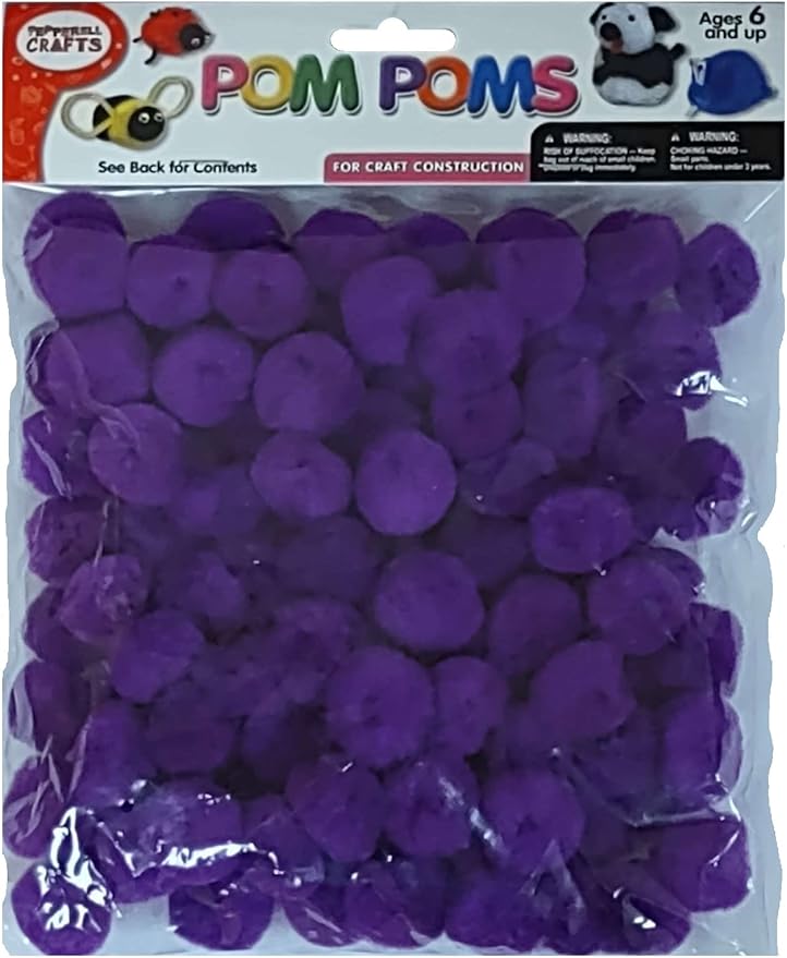 Craft Acrylic Pom Poms - Pkg of 100, 1", Purple, (243PU)
