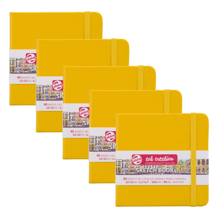 Sketchbook, 80 Sheets, 90lbs, Golden Yellow Cover, 4.7" x 4.7", Pack of 5