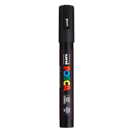 uni® POSCA PC-5M Water-Based Paint Markers, Reversible Medium Tip (1.8-2.5mm), Black