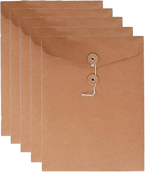Button & String Brown Envelopes, 10" x 13", 250/Box