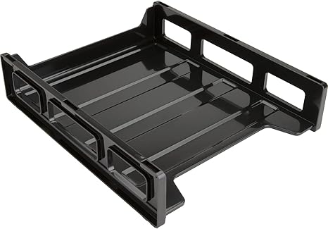 Front Loading Stackable Desk Tray Letter Size, Black, Plastic, Rectangular