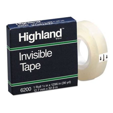 Highland Invisible Tape 1/2" x 1296", 1" Core Size, Clear, 1 Roll