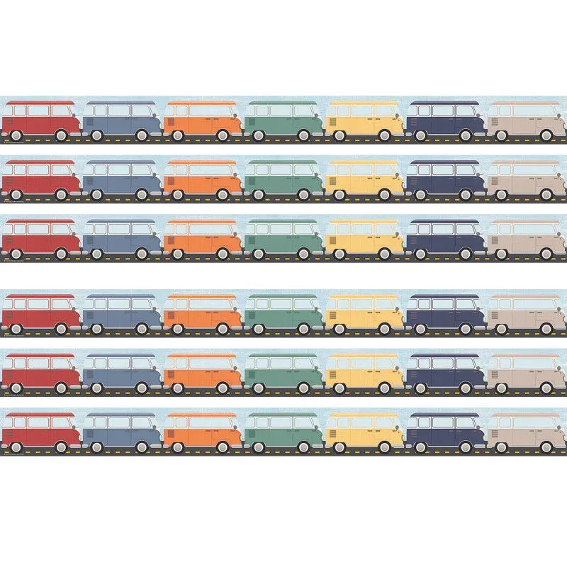 Moving Mountains Road Trip Camper Vans Straight Border Trim, 35 Feet Per Pack, 6 Packs