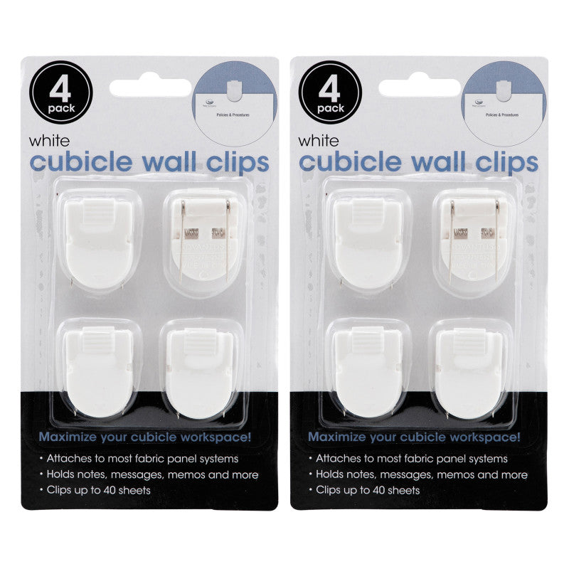 Wall Clips For Fabric Panels, White, 40 Sheet Capacity, 4 Per Pack, 2 Packs