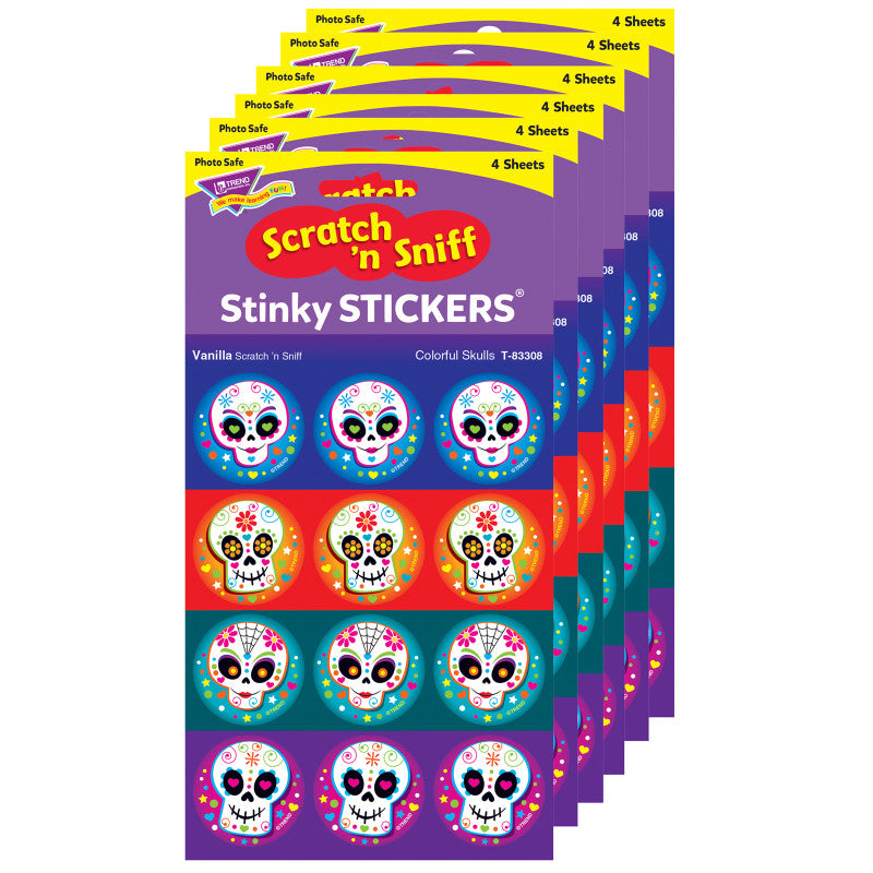 Colorful Skulls/Vanilla Stinky Stickers&reg;, 48 Per Pack, 6 Packs