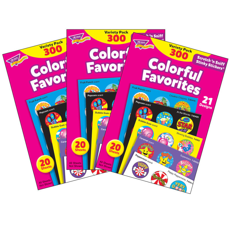 Colorful Favorites Stinky Stickers&reg; Variety Pack, 300 Per Pack, 3 Packs