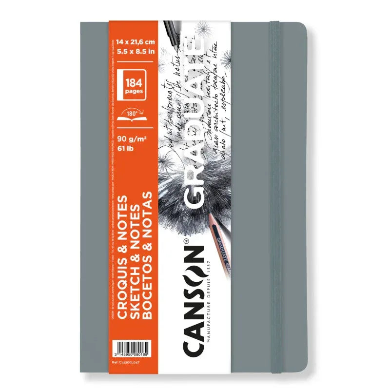 Graduate Sketch & Notes Art Book, Light Gray, Soft Cover Binding, 92 Sheet, 5.5x8.5 inch, 1 Count