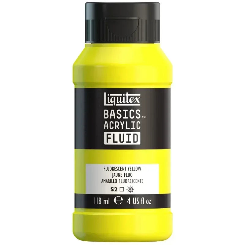 BASICS Acrylic Fluid, 118 mL Bottle, Fluorescent Yellow