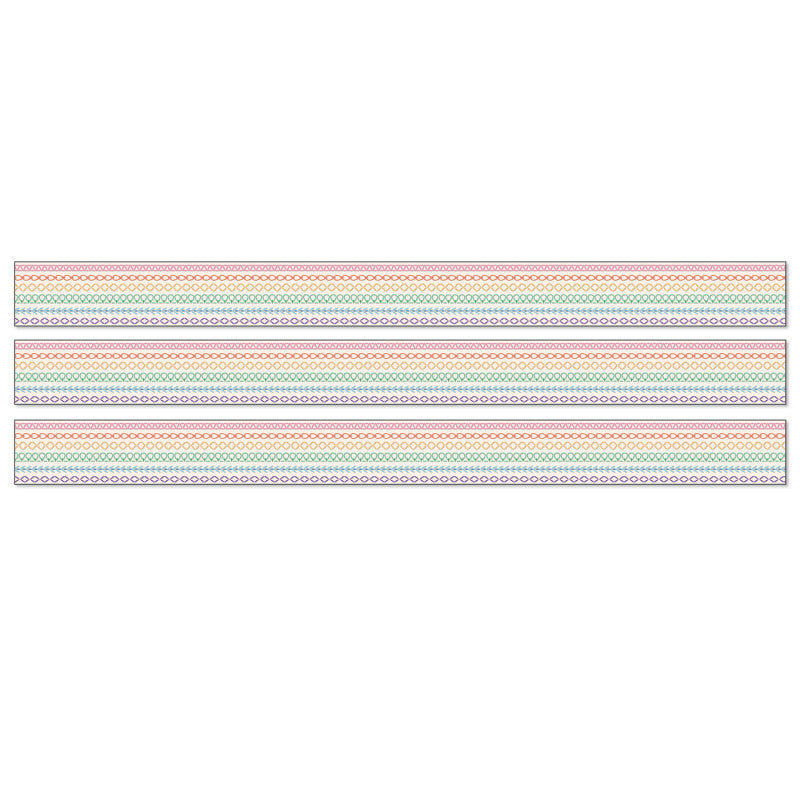 Crafty and Cool Rainbow Stitched Straight Bulletin Board Borders, 36 Feet Per Pack, 3 Packs