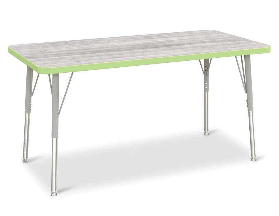 Berries® Rectangle Activity Table - 24" X 48", A-height - Driftwood Gray/Key Lime/Gray