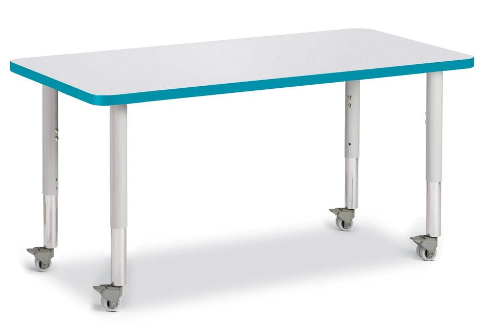 Berries® Rectangle Activity Table - 24" X 48", Mobile - Freckled Gray/Teal/Gray