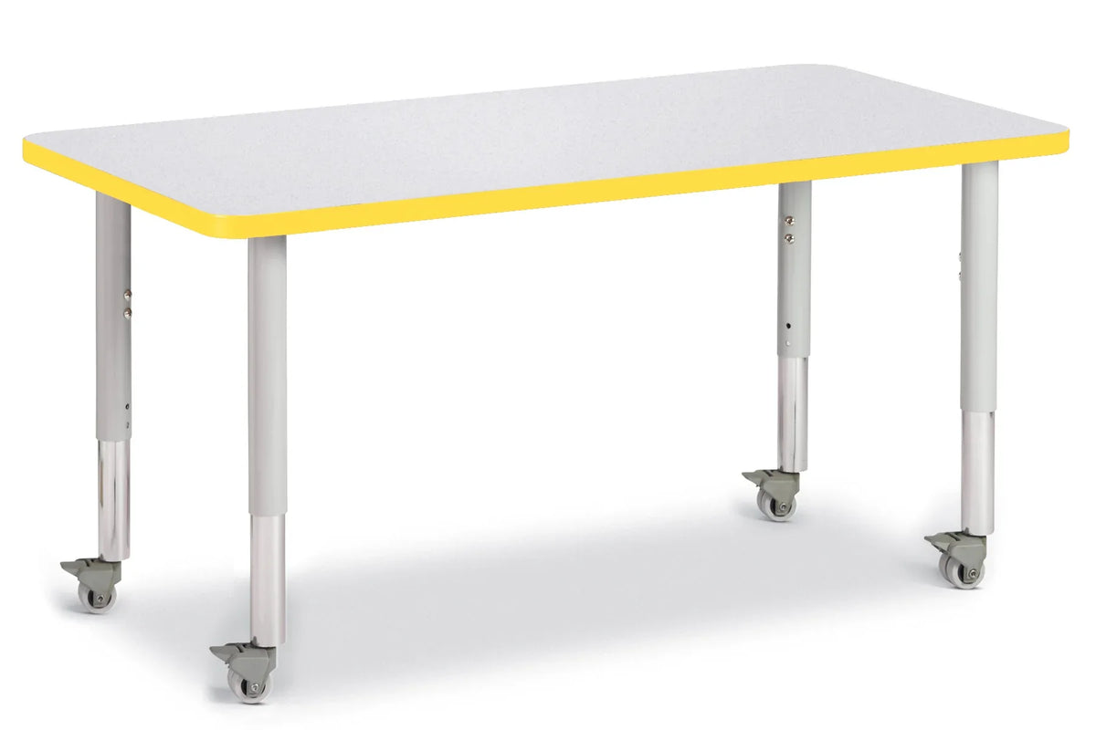 Berries® Rectangle Activity Table - 24" X 48", Mobile - Freckled Gray/Yellow/Gray