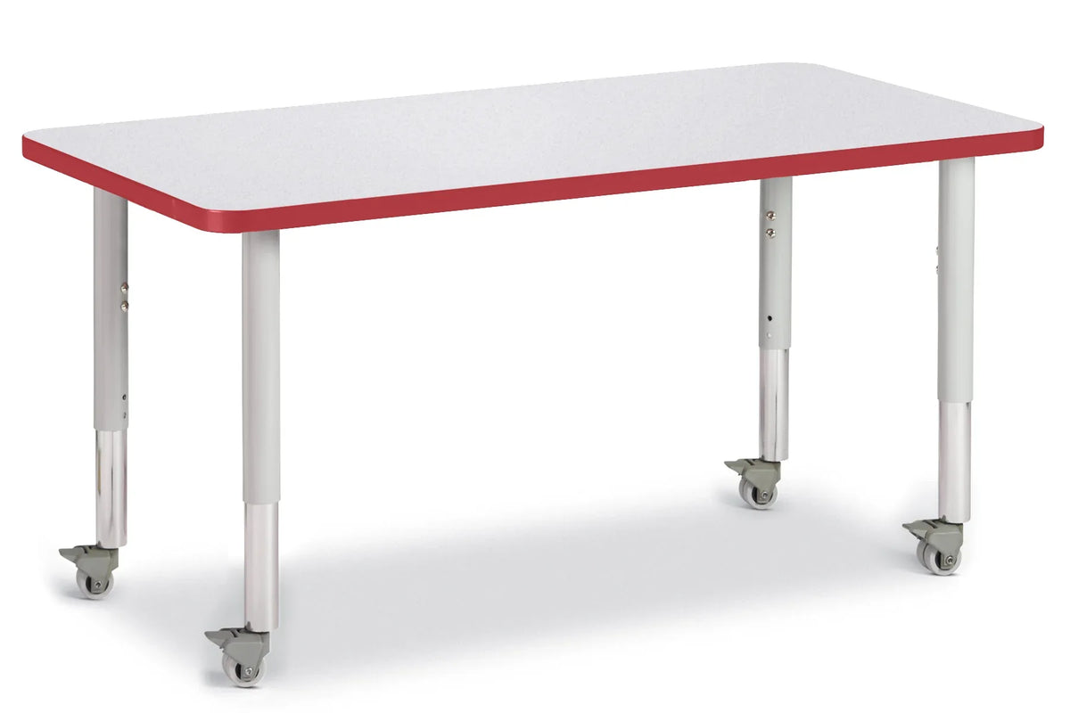 Berries® Rectangle Activity Table - 24" X 48", Mobile - Freckled Gray/Red/Gray