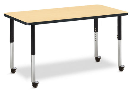 Berries® Rectangle Activity Table - 24" X 48", Mobile - Maple/Black/Black