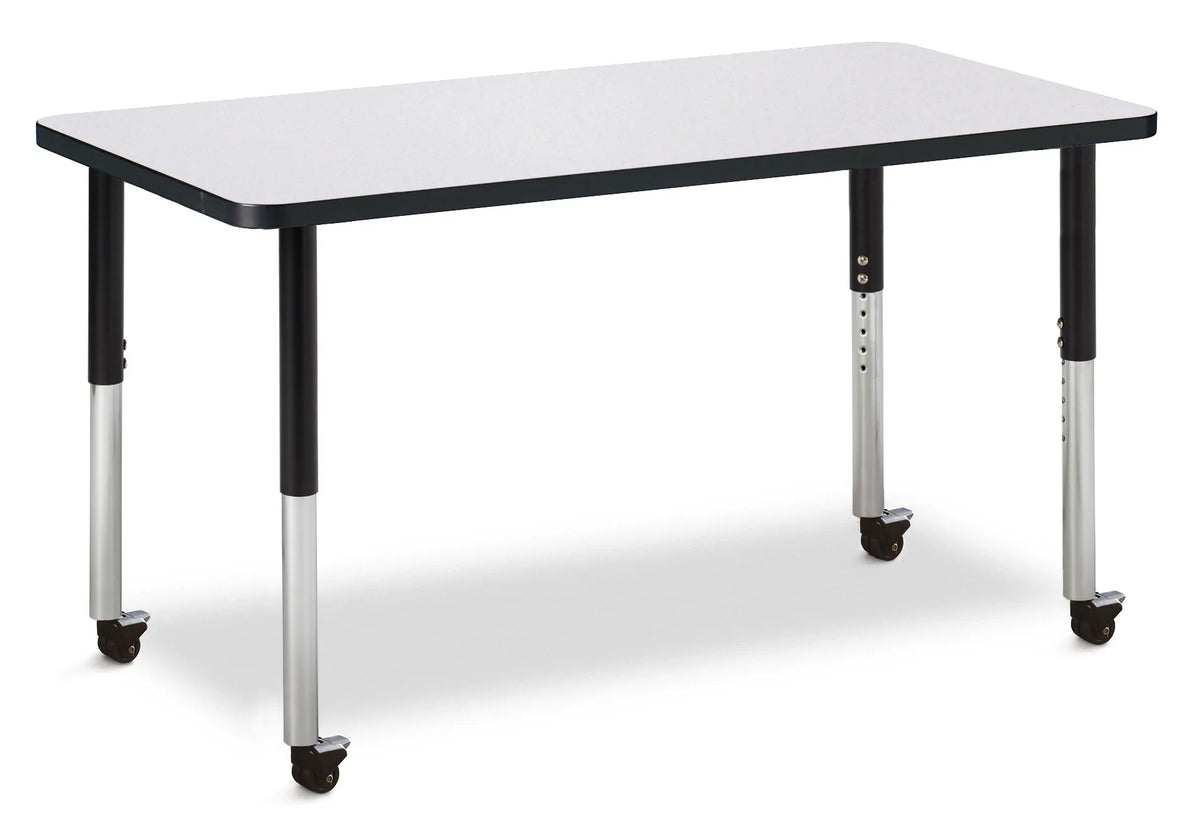 Berries® Rectangle Activity Table - 24" X 48", Mobile - Freckled Gray/Black/Black
