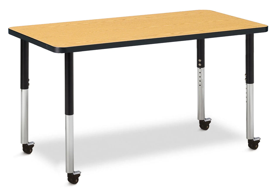 Berries® Rectangle Activity Table - 24" X 48", Mobile - Oak/Black/Black
