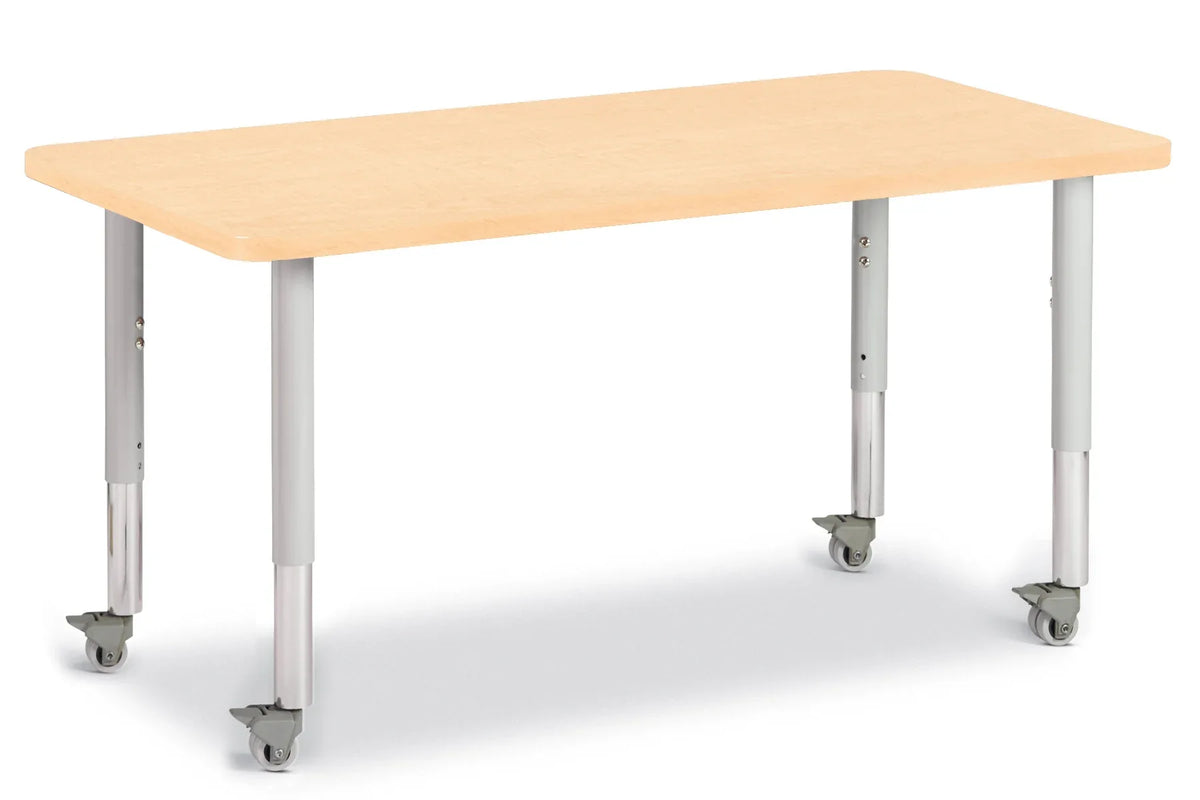 Berries® Rectangle Activity Table - 24" X 48", Mobile - Maple/Maple/Gray