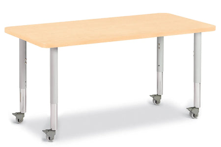Berries® Rectangle Activity Table - 24" X 48", Mobile - Maple/Maple/Gray