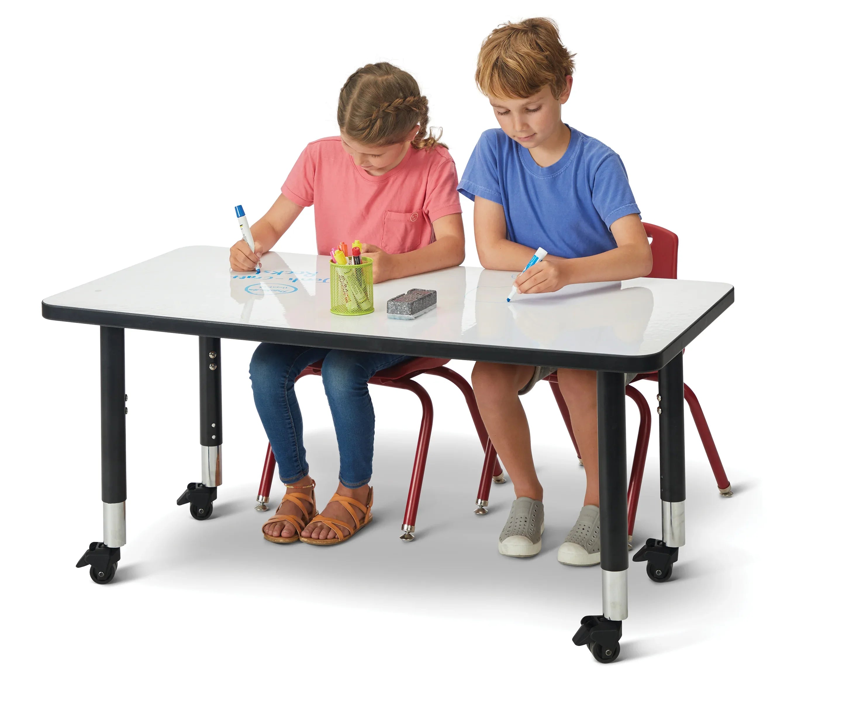Berries® Rectangle Dry Erase Table - 30" x 48", Mobile - Write-n-Wipe/Black/Black