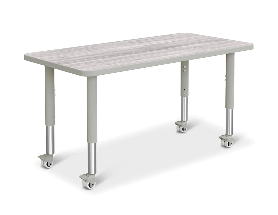 Berries® Rectangle Activity Table - 24" X 48", Mobile - Driftwood Gray/Gray/Gray