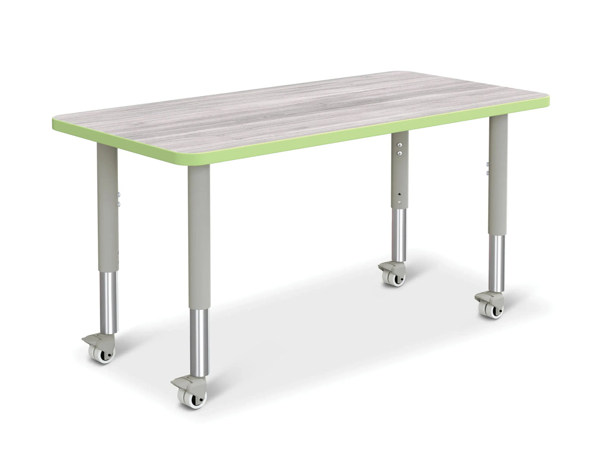 Berries® Rectangle Activity Table - 24" X 48", Mobile - Driftwood Gray/Key Lime/Gray