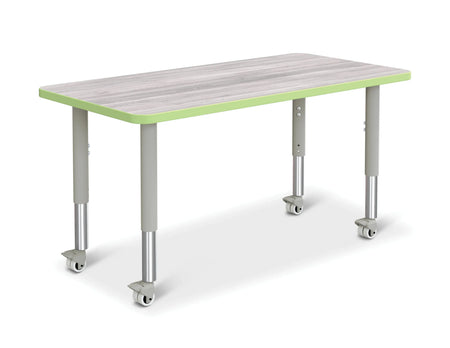 Berries® Rectangle Activity Table - 24" X 48", Mobile - Driftwood Gray/Key Lime/Gray