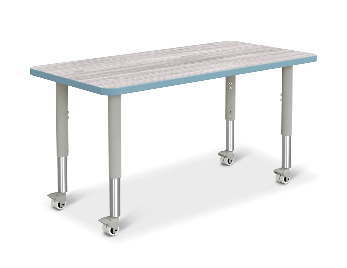 Berries® Rectangle Activity Table - 24" X 48", Mobile - Driftwood Gray/Coastal Blue/Gray