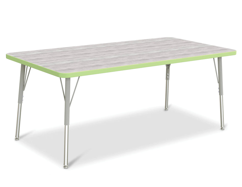 Berries® Rectangle Activity Table - 30" X 60", A-height - Driftwood Gray/Key Lime/Gray