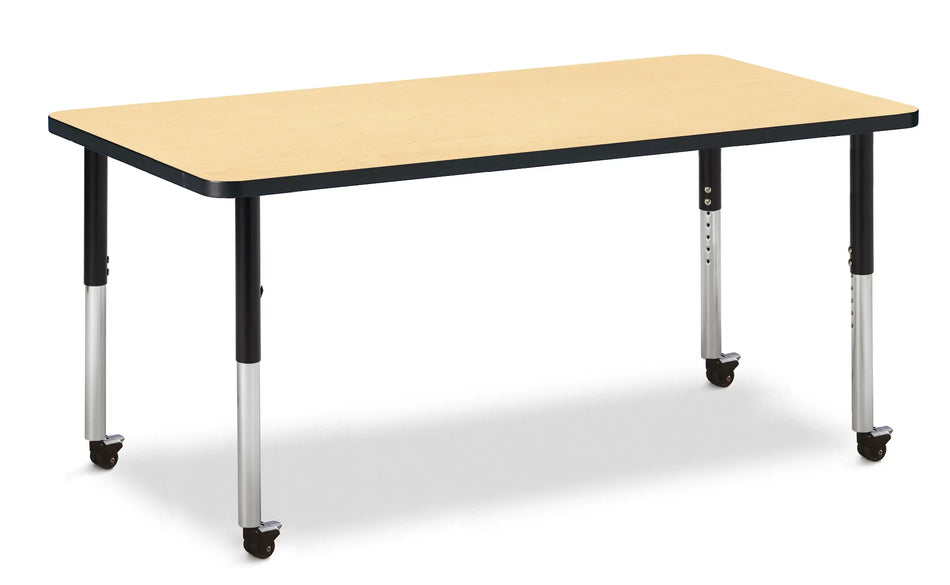 Berries® Rectangle Activity Table - 30" X 60", Mobile - Maple/Black/Black