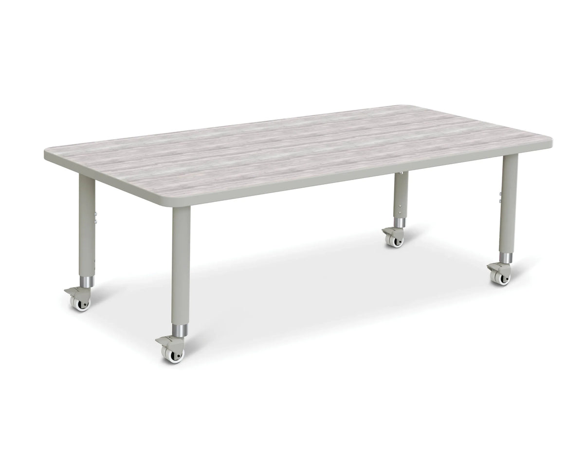Berries® Rectangle Activity Table - 30" X 60", Mobile - Driftwood Gray/Gray/Gray