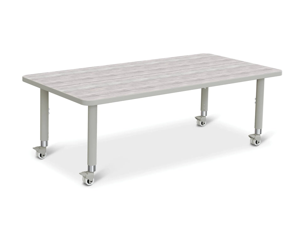 Berries® Rectangle Activity Table - 30" X 60", Mobile - Driftwood Gray/Gray/Gray