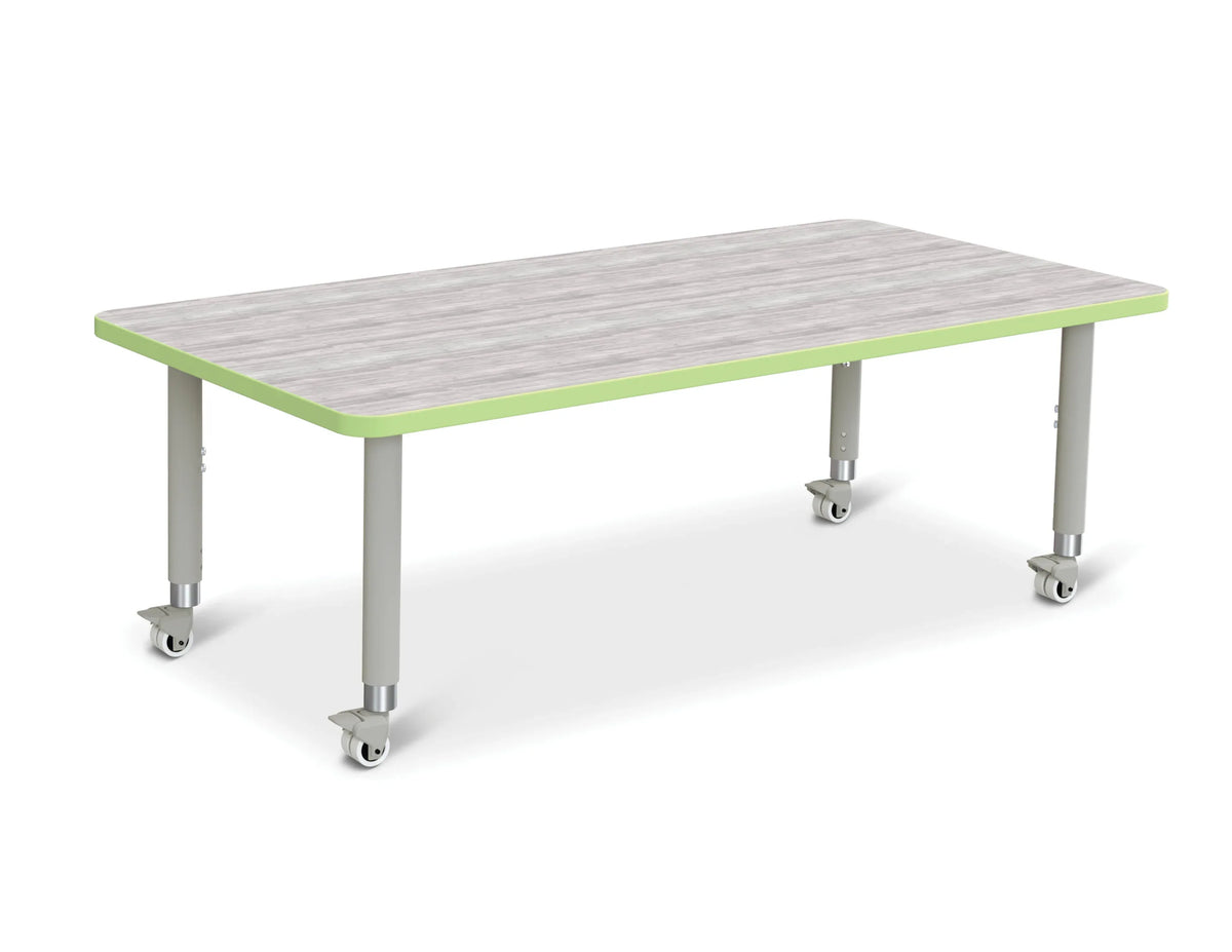 Berries® Rectangle Activity Table - 30" X 60", Mobile - Driftwood Gray/Key Lime/Gray