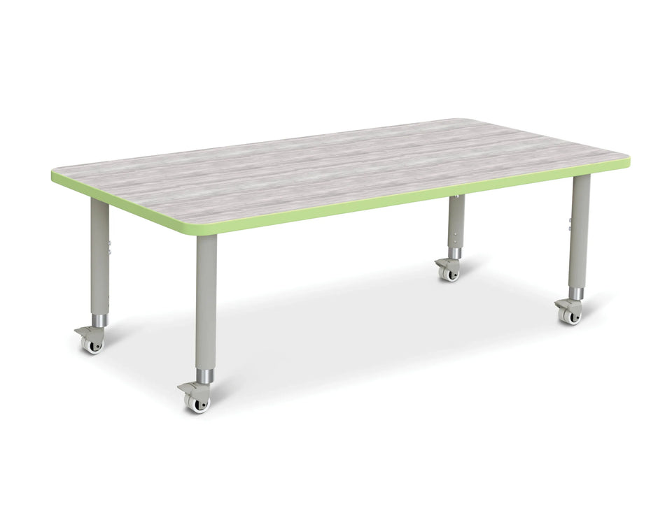Berries® Rectangle Activity Table - 30" X 60", Mobile - Driftwood Gray/Key Lime/Gray