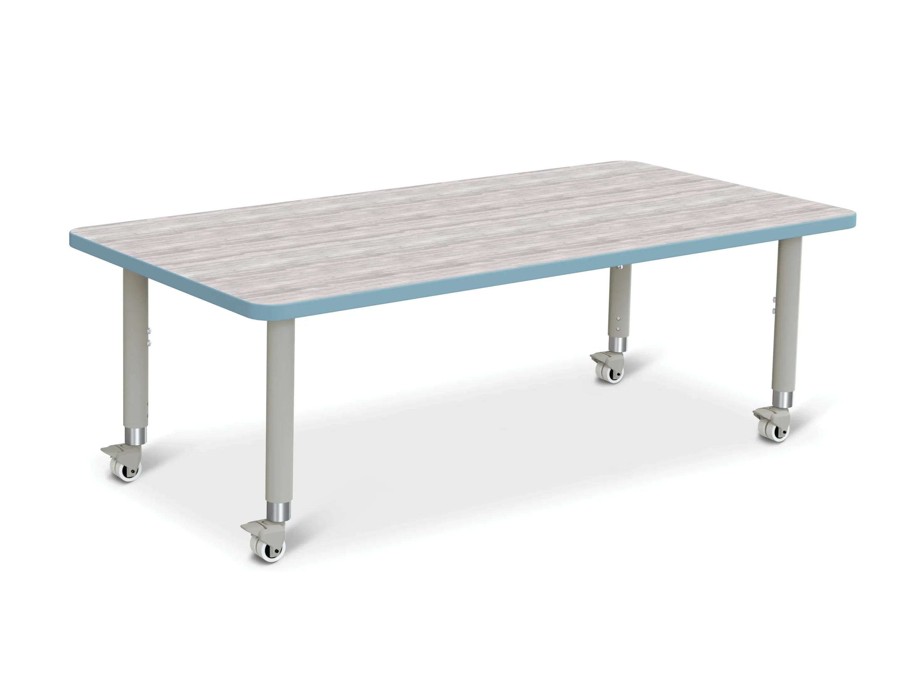 Berries® Rectangle Activity Table - 30" X 60", Mobile - Driftwood Gray/Coastal Blue/Gray