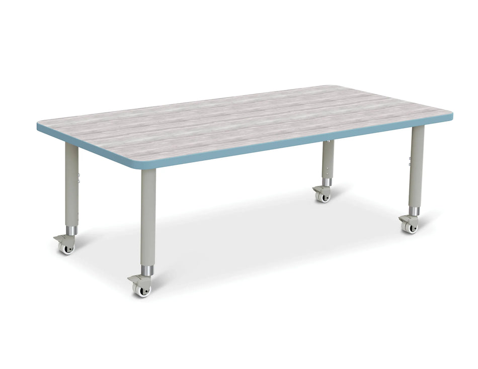 Berries® Rectangle Activity Table - 30" X 60", Mobile - Driftwood Gray/Coastal Blue/Gray
