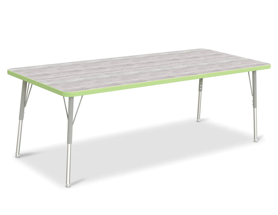 Berries® Rectangle Activity Table - 30" X 72", A-height - Driftwood Gray/Key Lime/Gray